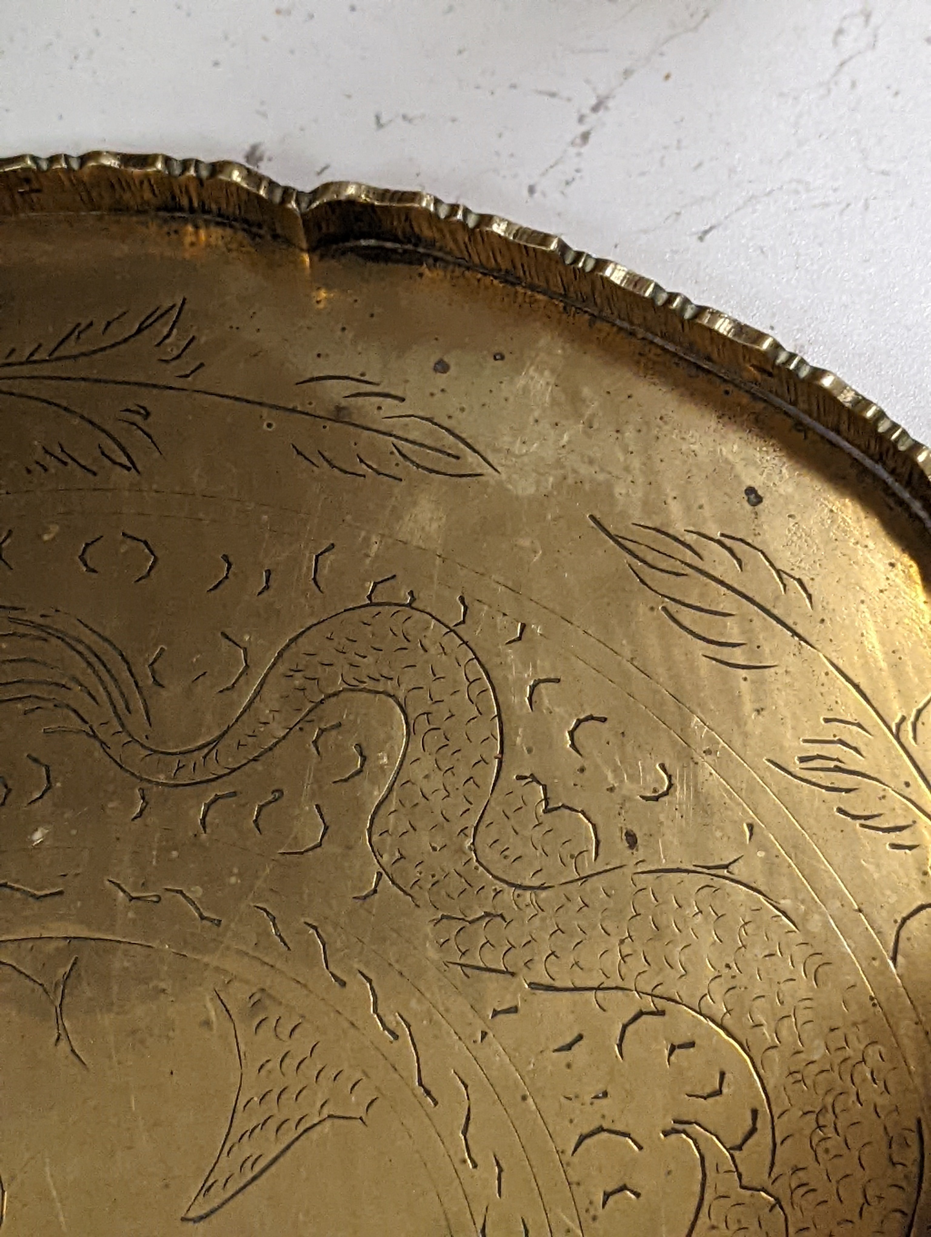 Two early 20th century Chinese bronze vases and a similar tray, 35cm diam.